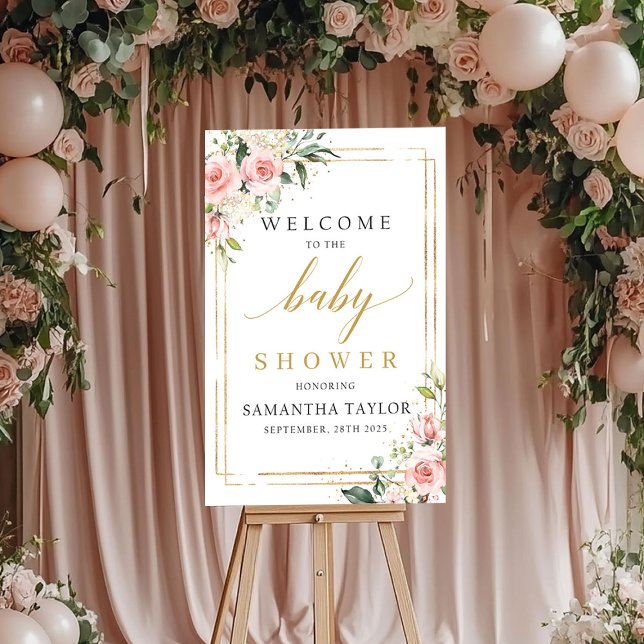 Boho blush pink floral Baby shower welcome poster (Boho blush pink floral Baby shower welcome poster)