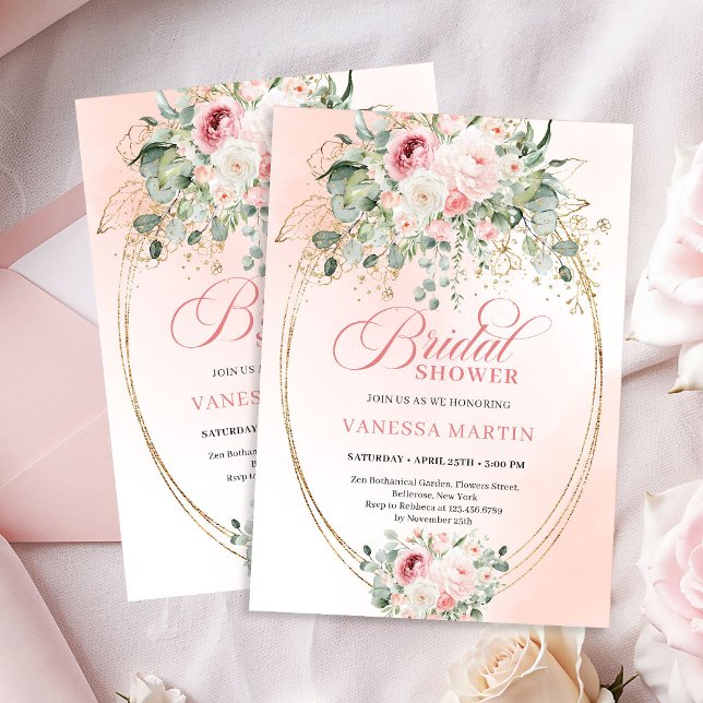Boho Blush Pink Floral Bridal Shower Invitation (Boho Blush Pink Floral Bridal Shower Invitation)