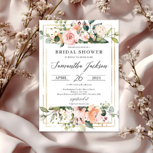 Boho Blush Pink Floral Bridal Shower invitation