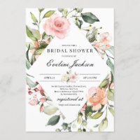 Boho Blush Pink Floral Bridal Shower Invitation