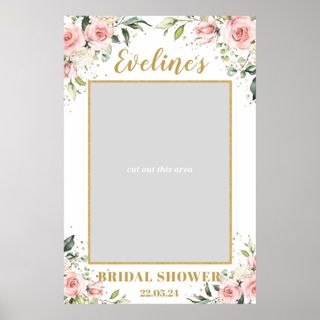 Boho blush pink floral bridal shower photo prop poster (Front)
