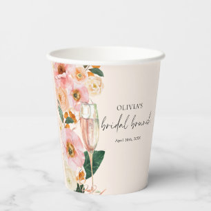Boho Blush Pink Floral Champagne Bridal Brunch Paper Cups