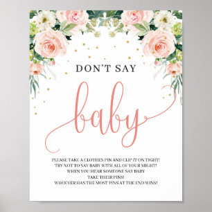Boho blush pink floral don't say baby sign game