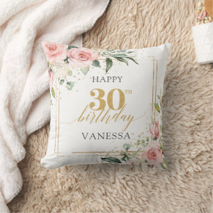 Boho Blush pink floral eucalyptus 30th birthday Cushion