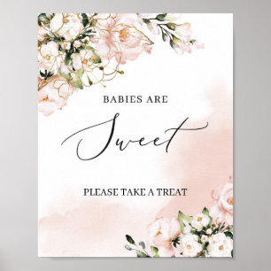 Boho blush pink floral gold babies are sweet sign