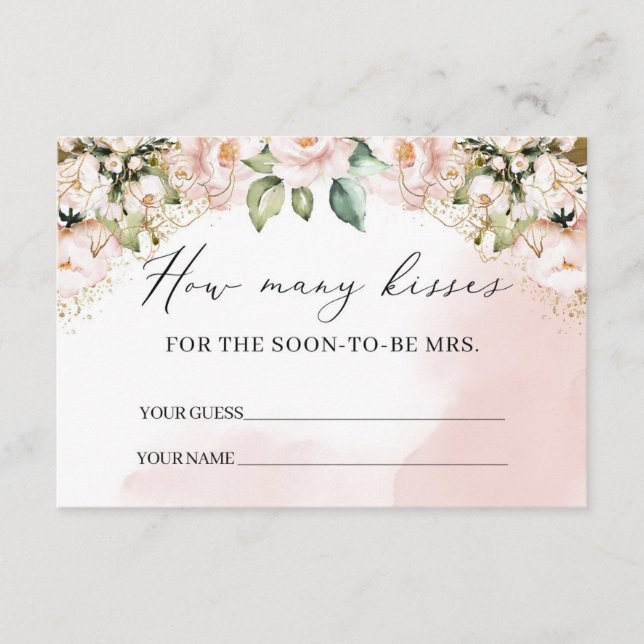 Boho blush pink floral gold how many kisses card (Front)