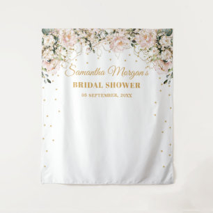 Boho blush pink floral gold leaves bridal shower tapestry