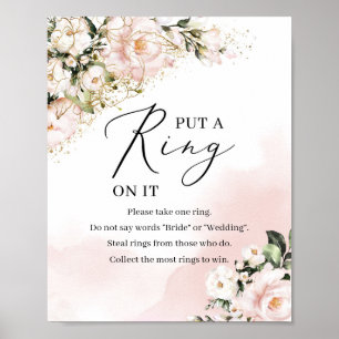 Boho blush pink floral gold put a ring on it sign