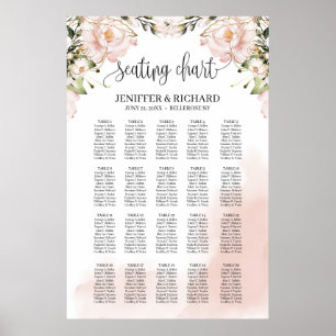Boho blush pink floral gold wedding seating chart