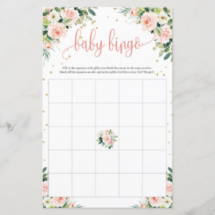 Boho blush pink floral green gold baby bingo game