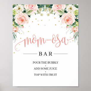 Boho blush pink floral green mom-osa bar sign