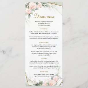 Boho Blush pink Floral Greenery Gold Frame Wedding Menu