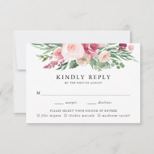 Boho Blush & Pink Floral Meal Choice Wedding RSVP Card