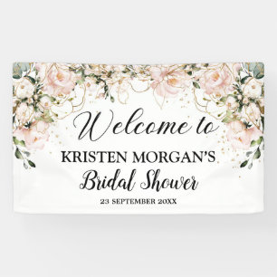 Boho blush pink floral roses gold bridal shower banner