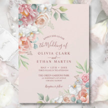 Boho Blush Pink Floral Rustic Wedding Invitation