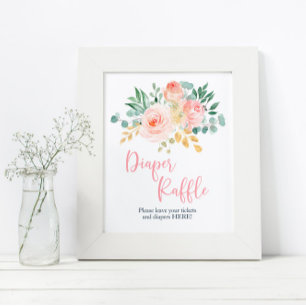 Boho Blush Pink Floral Shower Diaper Raffle Sign
