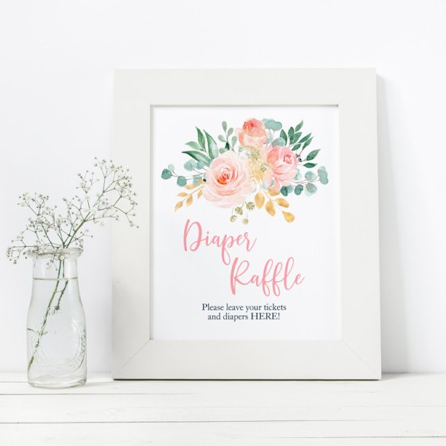 Boho Blush Pink Floral Shower Diaper Raffle Sign (Creator Uploaded)