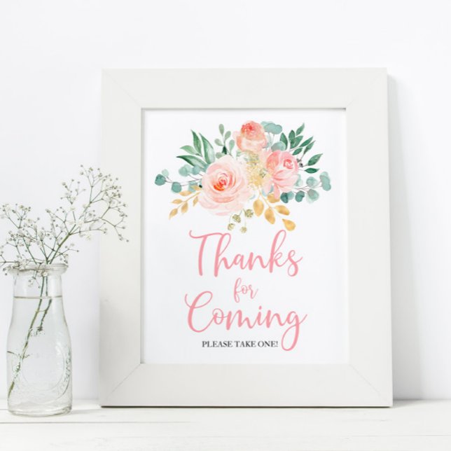 Boho Blush Pink Floral Shower Thanks for Coming Poster (Creator Uploaded)