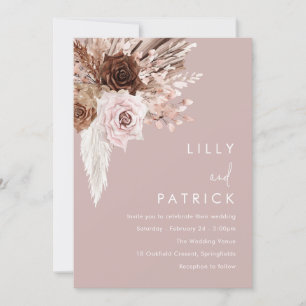 Boho Blush Pink Floral Wedding Invitation