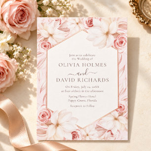 Boho Blush Pink Floral Wedding Invitation