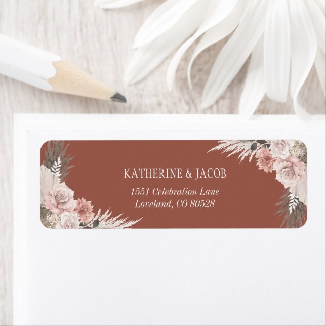 Boho Blush Pink Floral Wedding Return Address (Insitu)