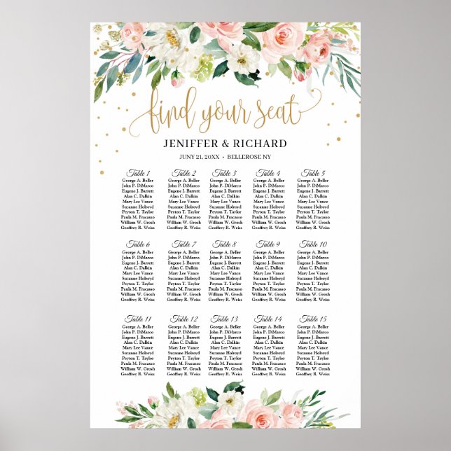 Boho blush pink floral wedding seating chart sign (Front)