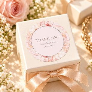 Boho Blush Pink Floral Wedding Thank You Sticker