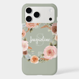 Boho Blush Pink Floral Wreath Sage Greenery Name
