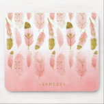 Boho Blush Pink & Gold Feathers Ombre Personalized Mouse Pad<br><div class="desc">Customizable boho mousepad featuring blush pink watercolor feathers with faux gold foil accents and blush pink ombre. Personalize by adding names and other details. This boho feathers mousepad will be perfect as a personalized gift.</div>