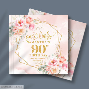 Boho blush pink gold floral 90 birthday guest book