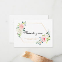 Boho Blush Pink Gold Geometric Thank you card