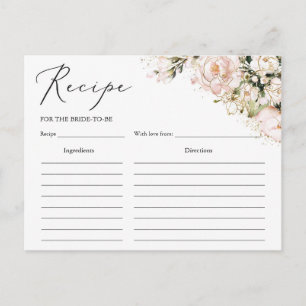 Boho blush pink golf floral bridal shower recipe postcard