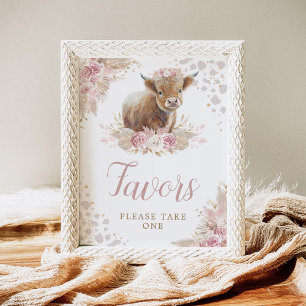 Boho Blush Pink Highland Cow Favours Sign