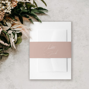 Boho Blush Pink Minimal Modern Script names Invitation Belly Band