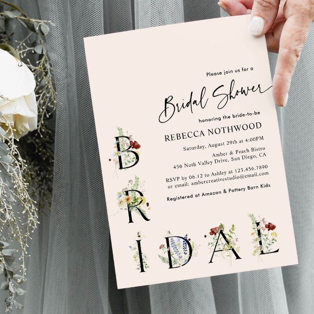 Boho Blush Pink Minimal Wildflowers Bridal Shower Invitation (Creator Uploaded)