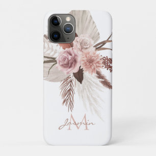 Boho Blush Pink Pampas Grass Floral Monogram Case-Mate iPhone Case