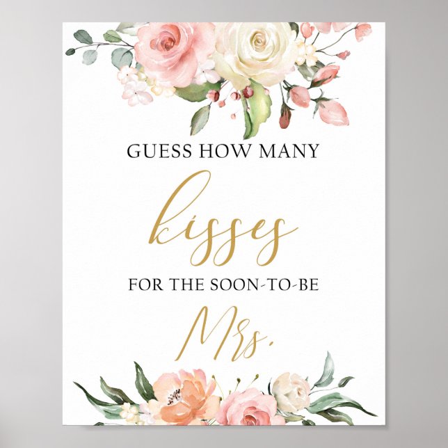 Boho blush pink peach floral how many kisses sign (Front)