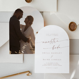 Boho Blush Pink Photo Arch Spanish Wedding Invitation
