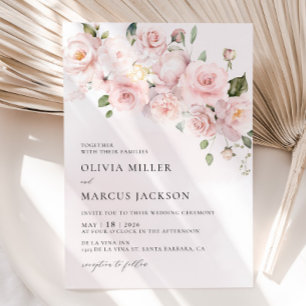 Boho Blush Pink Rose Floral Wedding Invitation