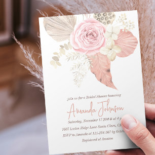 Boho Blush Pink Rose Pampass Grass Bridal Shower Invitation