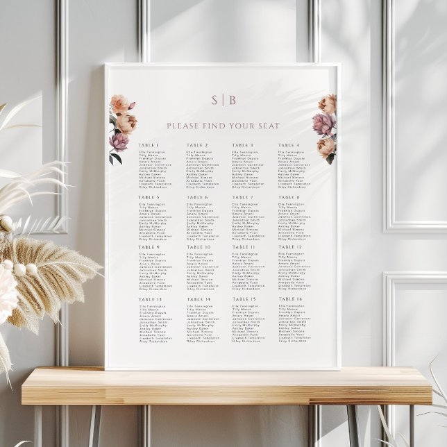 Boho Blush Pink Rose Wedding Seating Chart Poster (Creator Uploaded)