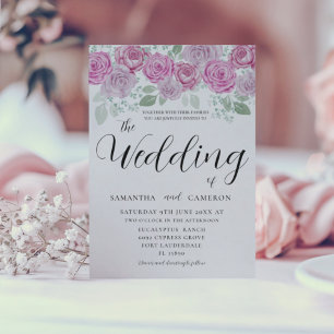 Boho Blush Pink Roses & Calligraphy Wedding Invitation