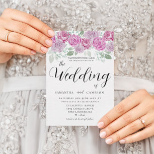 Boho Blush Pink Roses & Calligraphy Wedding Invitation