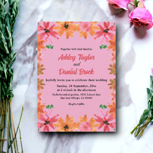 Boho Blush Pink Roses Elegant Floral Fall Wedding Invitation