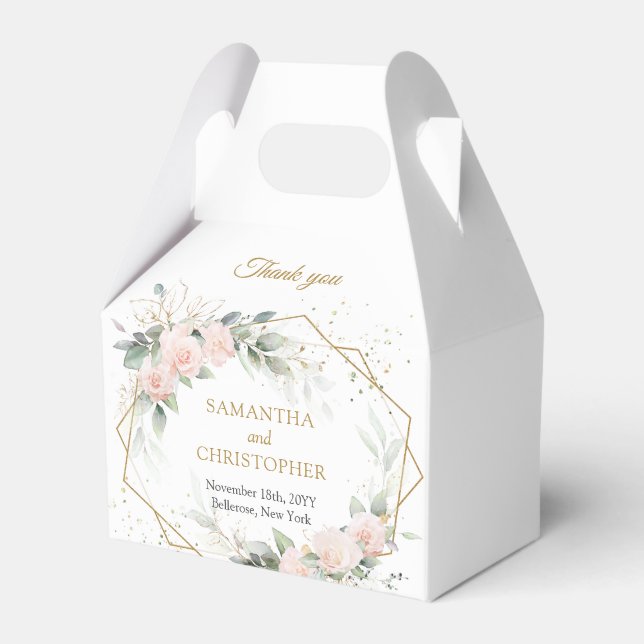 Boho blush pink roses flowers greenery wedding favour box (Front Side)