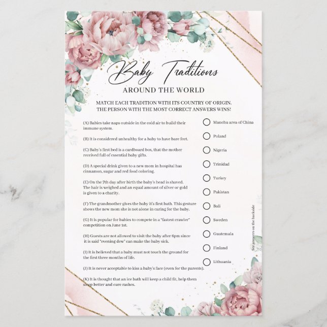 Boho blush pink roses gold frame Baby Traditions  (Front)