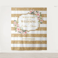 Boho Blush pink roses gold glitter stripes Wedding
