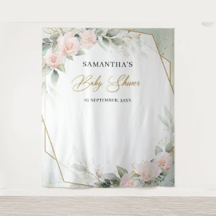 Boho blush pink roses greenery gold baby shower tapestry