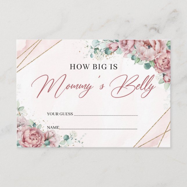 Boho blush pink roses How big is mummy's belly Enclosure Card (Front)