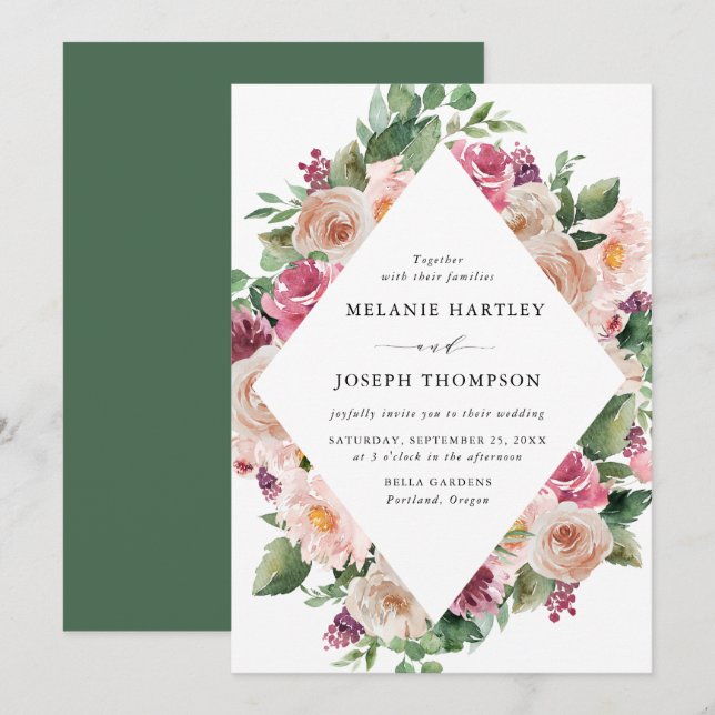 Boho Blush & Pink Spring Floral Wedding Invitation (Front/Back)